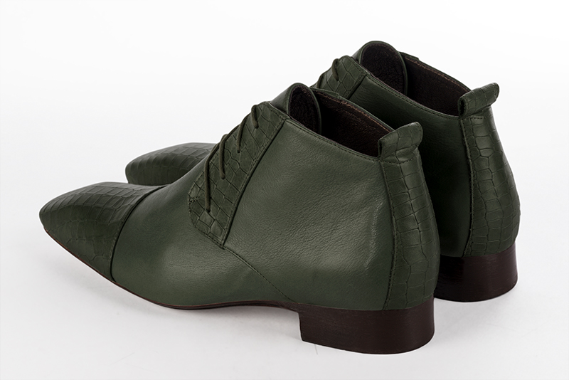 Forest green dress ankle boots for men. Square toe. Flat leather soles. Rear view - Florence KOOIJMAN